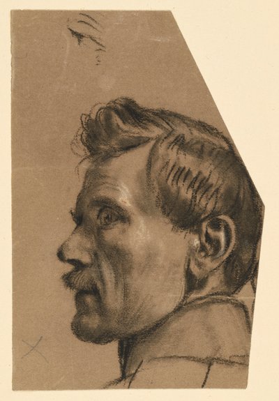 Mužská hlava s knírkem, pohled z profilu doleva od Adolph Menzel