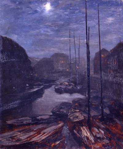 Měsíční svit nad Friedrichsgrachtem ve starém Berlíně od Adolph Menzel