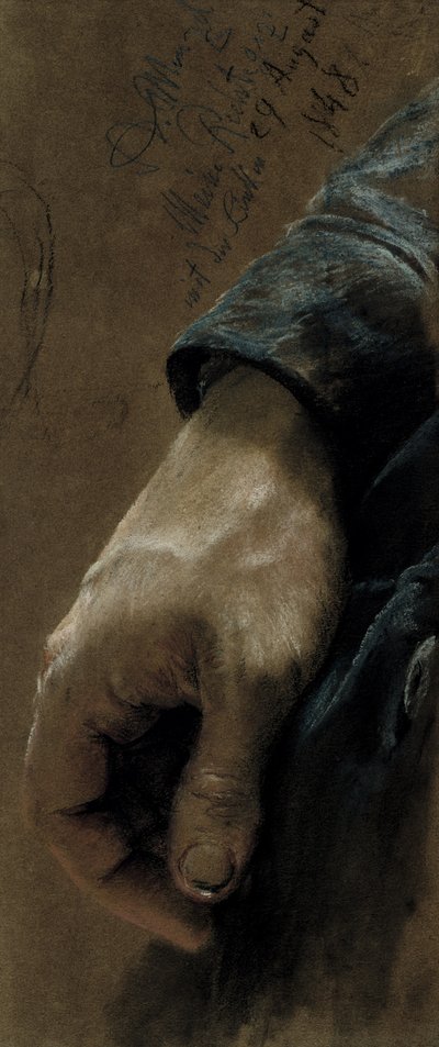 Moje pravá ruka nakreslená levou rukou, 1848 (barevná křída na papíře) od Adolph Menzel