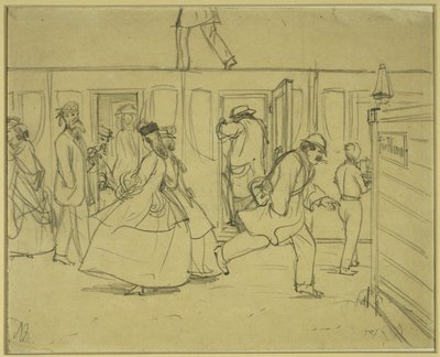 Cestující na železniční stanici („Pro pány“) od Adolph Menzel