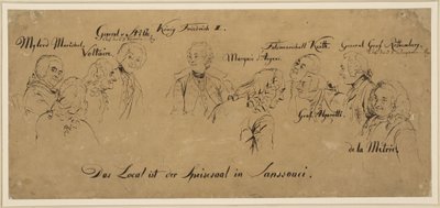 Kruhový stůl: jídelna v Sanssouci, jména osob od Adolph Menzel