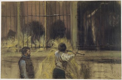 Dva ošetřovatelé před pavilonem dravců od Adolph Menzel