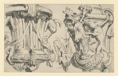 Dvě vázy na balustrádě terasy zámku Moritzburg u Drážďan od Adolph Menzel