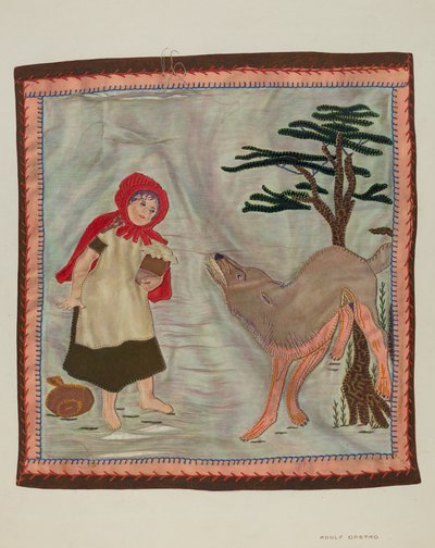 Detail přikrývky Červená Karkulka, c. 1941. od Adolph Opstad