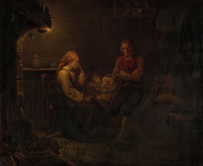Rodiče u lůžka nemocného dítěte od Adolph Tidemand