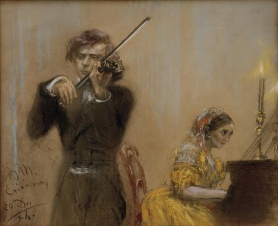 Clara Schumann a Joseph Joachim tvoří hudbu od Adolph Menzel
