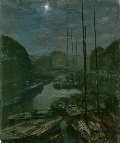 Měsíční svit nad Friedrichsgracht ve starém Berlíně od Adolph Menzel
