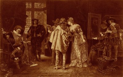 Znalci v Rembrandtově studiu, ilustrace z filmu „Velcí muži a slavné ženy“ (litho) od Adolphe Alexandre (after) Lesrel