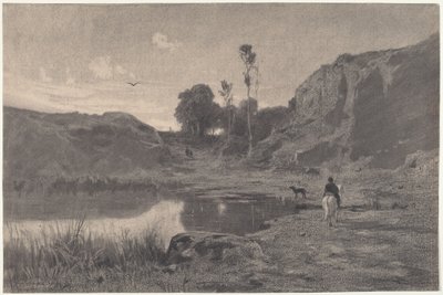Jezdec u horského jezírka při západu slunce od Adolphe Appian