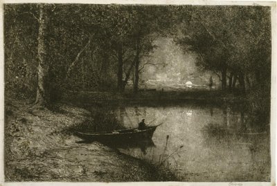 Rybář na veslici na břehu řeky od Adolphe Appian