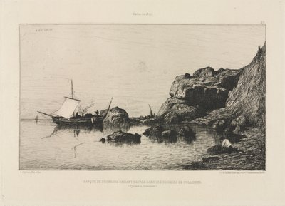 Rybářská loď, která zastavuje ve skalách Collioure od Adolphe Appian