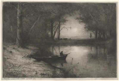 Rybář v kánoi, na okraji řeky (Rybář ve člunu) od Adolphe Appian
