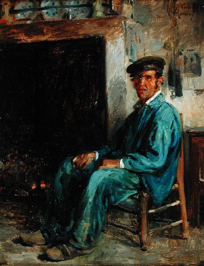 Sedlák před krbem, 1859 od Adolphe Felix Cals