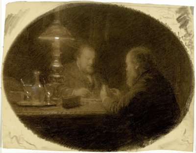 Dva přátelé u stolu od Adolphe Felix Cals