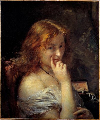 Mladá žena má svůj záchodový obraz od Adolphe Calse (1810-1880) 1876 Sun. 0,55x0,45 m Paříž, musee d