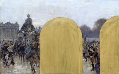 Skica kanceláře prefekta na pařížské radnici: Shromáždění před štrasburskou sochou od Adolphe Gustave Binet