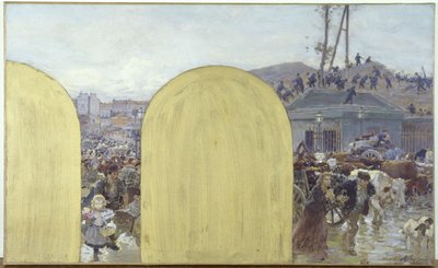 Skica pro kabinet prefekta pařížského Hôtel de Ville: Návrat obyvatel předměstí do Paříže: Obléhání Paříže v roce 1870, 1895 (olej na plátně) od Adolphe Gustave Binet