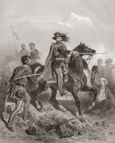 Giuseppe Garibaldi v bitvě u Varese. (tisk) od Adolphe Jean Baptiste (after) Bayot