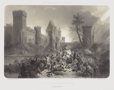 Johanka z Arku zraněná před hradbami Paříže, 8. září 1429 (litho) od Adolphe Jean Baptiste (after) Bayot