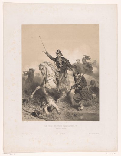 Italský král Viktor Emanuel II. v bitvě u Palestra Le roi Victor Emmanuel II (titul na objektu) od Adolphe Jean Baptiste Bayot