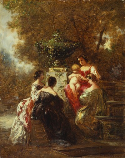 Postavy v parku (olej na plátně) od Adolphe Joseph Thomas Monticelli