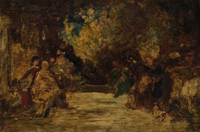Postavy na terase, nedatováno (olej na dřevěné desce) od Adolphe Joseph Thomas Monticelli