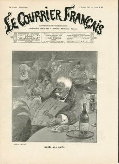Obálka “” Le Courrier francais””, číslo 43, satirický v ČB od Adolphe Leon Willette