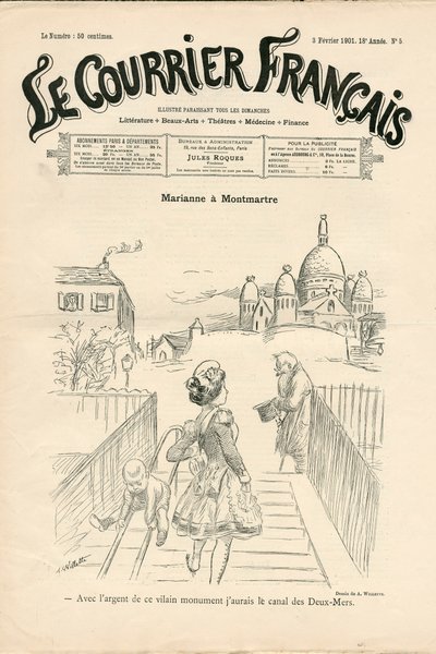 Obálka "" Le Courrier francais "", číslo 5, satirický černobílý od Adolphe Leon Willette