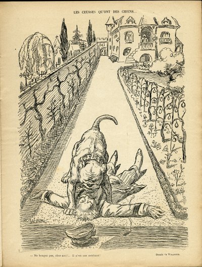 Ilustrace Adolphe dit Willette (1857-1926) v Le Rire, 27.02.09 - Les ceusses que on des chien - Urbanismus architektury, Zvířata - Pes, Pitt-Bull od Adolphe Leon Willette