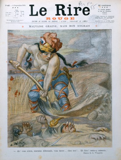 Marianne pohřbívá německé vojáky v Marne Trenches, karikatura z časopisu „Le Rire Rouge“, 11. září 1915 od Adolphe Leon Willette