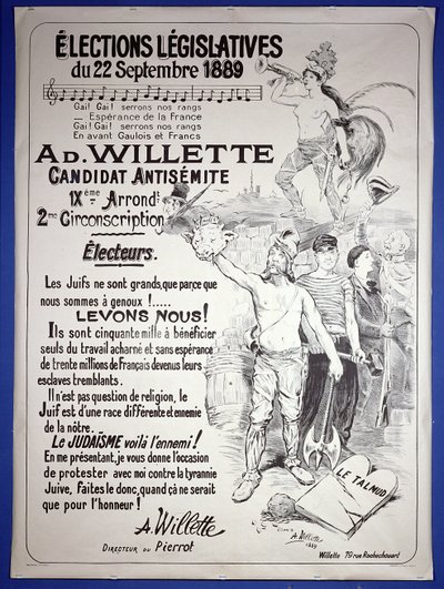 Plakát propagující volbu umělce v zákonodárných volbách v září 1889 od Adolphe Leon Willette