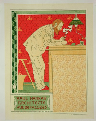 Reprodukce reklamního plakátu „Pan Paul Hankar, architekt“, Rue Defacqz, 1894 od Adolphe Louis Charles Crespin