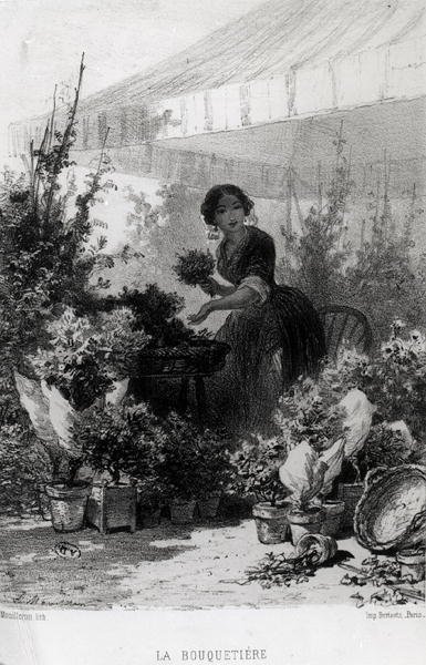 Prodavač květin, polovina 19. století (čb fotografie) od Adolphe Mouilleron