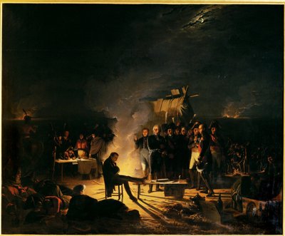 Napoleonův bivak na bojišti u Wagramnuit ve dnech 5. až 6. července 1809 ... (malba na plátně) od Adolphe Roehn