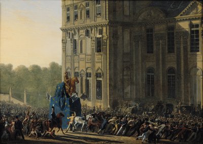 Přeprava sochy Jindřicha IV (1553-1610) před pavilonem Flora v Louvru, 1818 od Adolphe Roehn