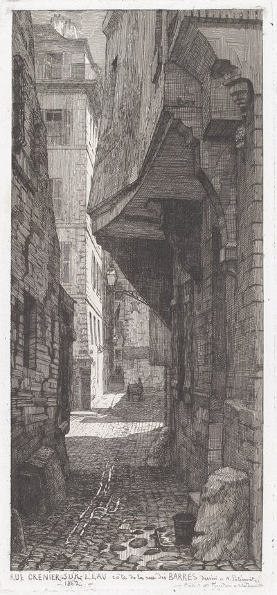 Rue Grenier na vodě, vedle rue des Barres od Adolphe Théodore Jules Martial Potémont
