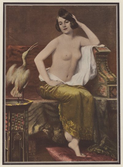 Oblíbená, žena s ptákem (barva litho) od Adolphe Weisz