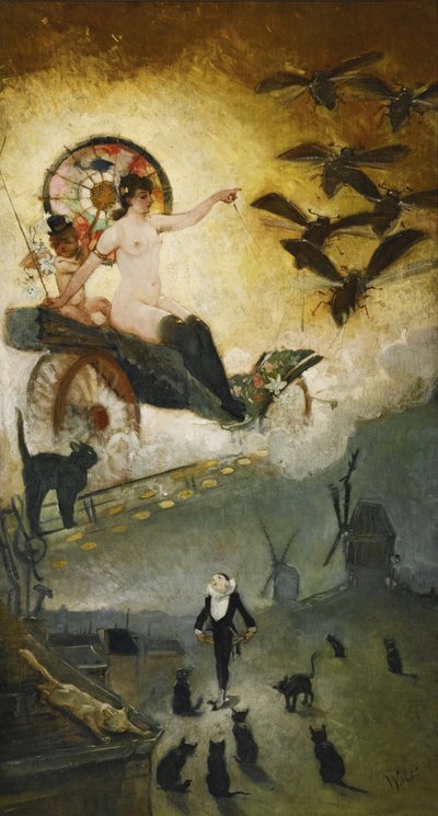 Sbohem devatenáctému století. Návrh na výzdobu kabaretního místa Le Chat Noir v M od Adolphe Leon Willette