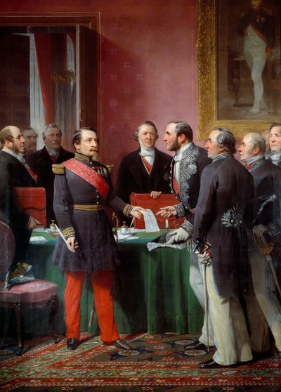 Císař Napoleon III (1808-1873) předal baronu Georges Haussmann (1809-1891) výnos o anexi sousedních obcí v červnu 1859 od Adolphe Yvon