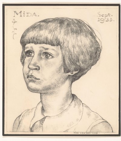 Fotoreprodukce portrétu Midy od Han van der Kop Mida září 1933 (název na objektu) od Adriaan Bijl (attributed to)