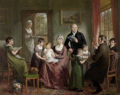 Portrét rodiny Adrianuse Bonebakkera s Dirkem L. Bennewitzem Portrét rodiny Adrianuse Bonebakkera a jeho partnerky D.L. Bennewitz od Adriaan de Lelie (signed by artist)