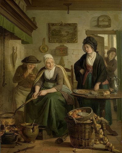 Žena pečení palačinek. Kolem 1790-1810 od Adriaan de Lelie