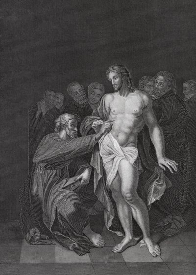 Neuvěřitelnost svatého Tomáše, Jan, kap. 20, verš 26-29 (rytina) od Adriaan van der (after) Werff