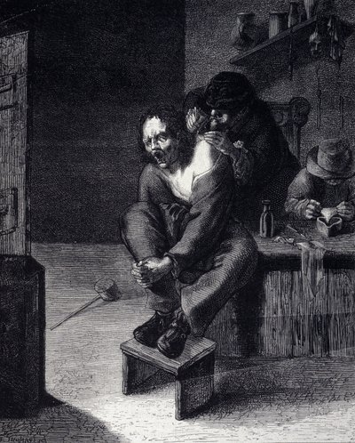 Chirurgická operace Rytina podle obrazu Adriena Brauwera (dělal 1608) 17. stol. od Adriaen (after) Brouwer