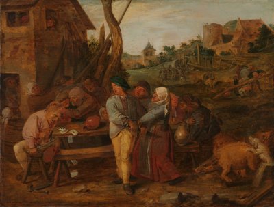 Karetní souboj před venkovskou krčmou, asi 1628-1630 (olej na desce) od Adriaen Brouwer