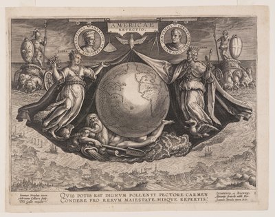 Frontispis z knihy Americae Retectio (Objevení Ameriky) od Adriaen Collaert