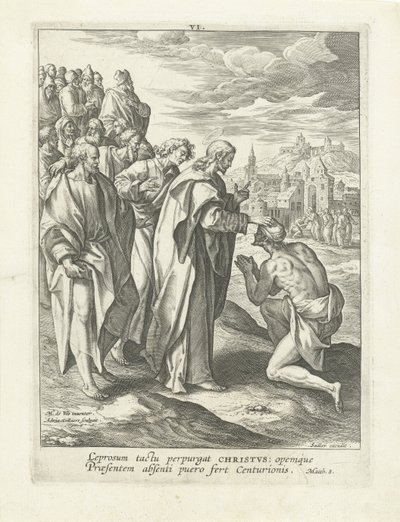 Uzdravení malomocného Život Krista (název série) Vita I. Christi (název série) od Adriaen Collaert