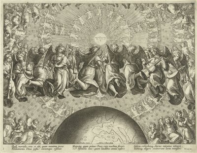 Boží odpověď Jobovi Hudební andělé, Seraphim a Cherubim Chvála hudbě (název série) Encomium Musices (název série) od Adriaen Collaert