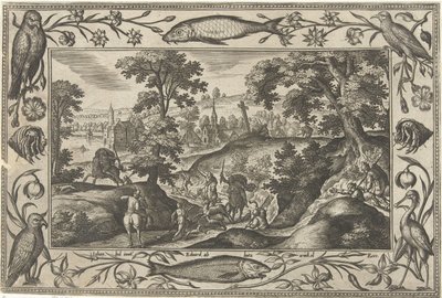 lov jelenů Krajiny s biblickými, mytologickými scénami a loveckými scénami (název série) od Adriaen Collaert