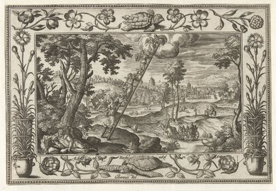 Jakubův žebřík Krajiny s biblickými, mytologickými scénami a loveckými scénami (název série) od Adriaen Collaert